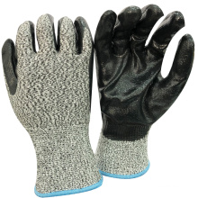 NMSAFETY high cut level use black nitrile shell with cut liner gloves OEM